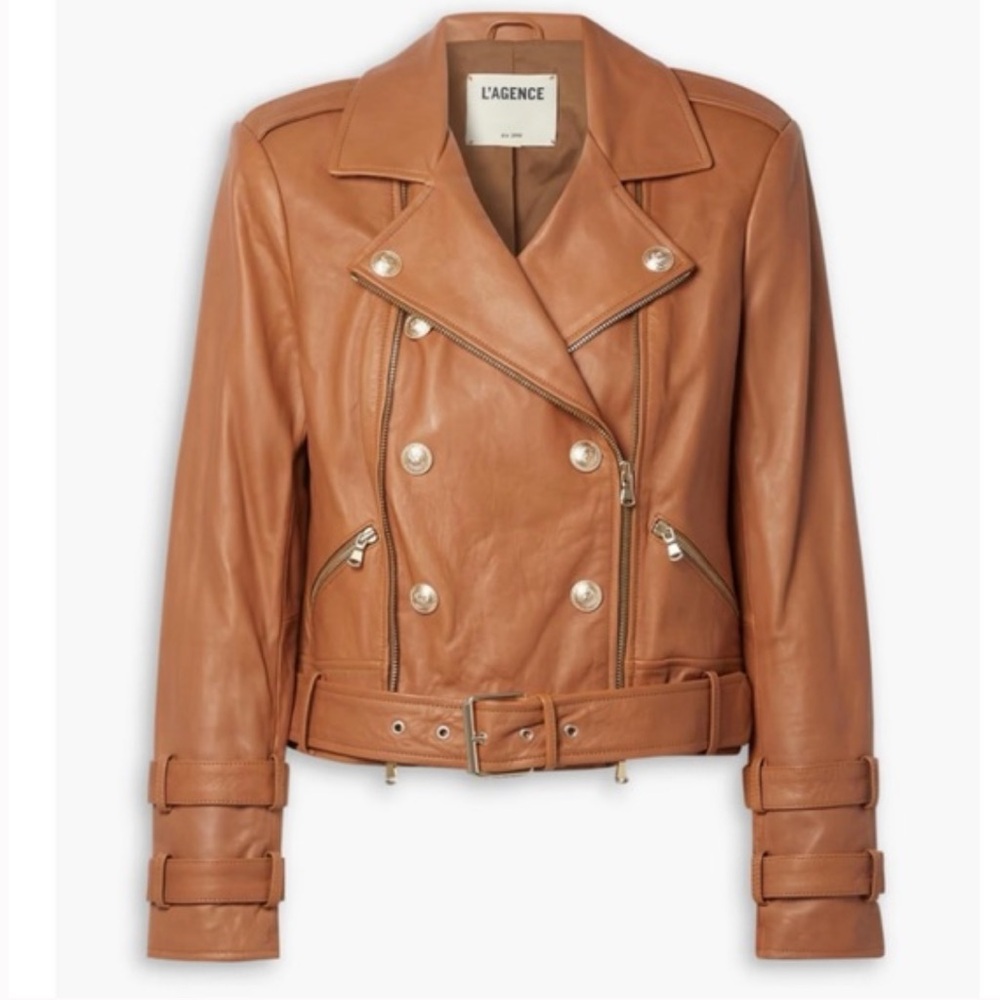 NWT XS L’AGENCE Cognac Leather Motorcycle Jacket